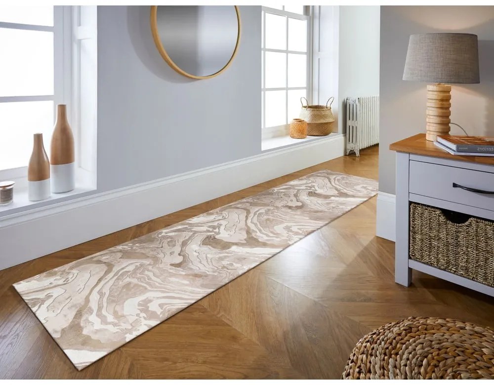 Béžový behúň 80x300 cm Marbled – Flair Rugs