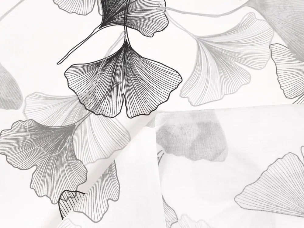 Biante Bavlnený záves Sandra SA-512 Sivo-biele ginkgo listy na bielom 140x140 cm