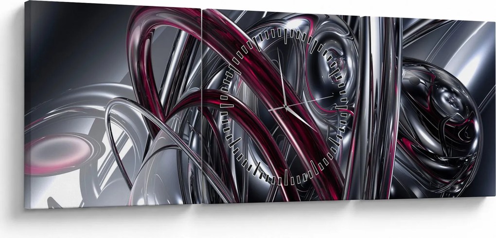 Obraz sivej abstrakcie (s hodinami) (90x30 cm)