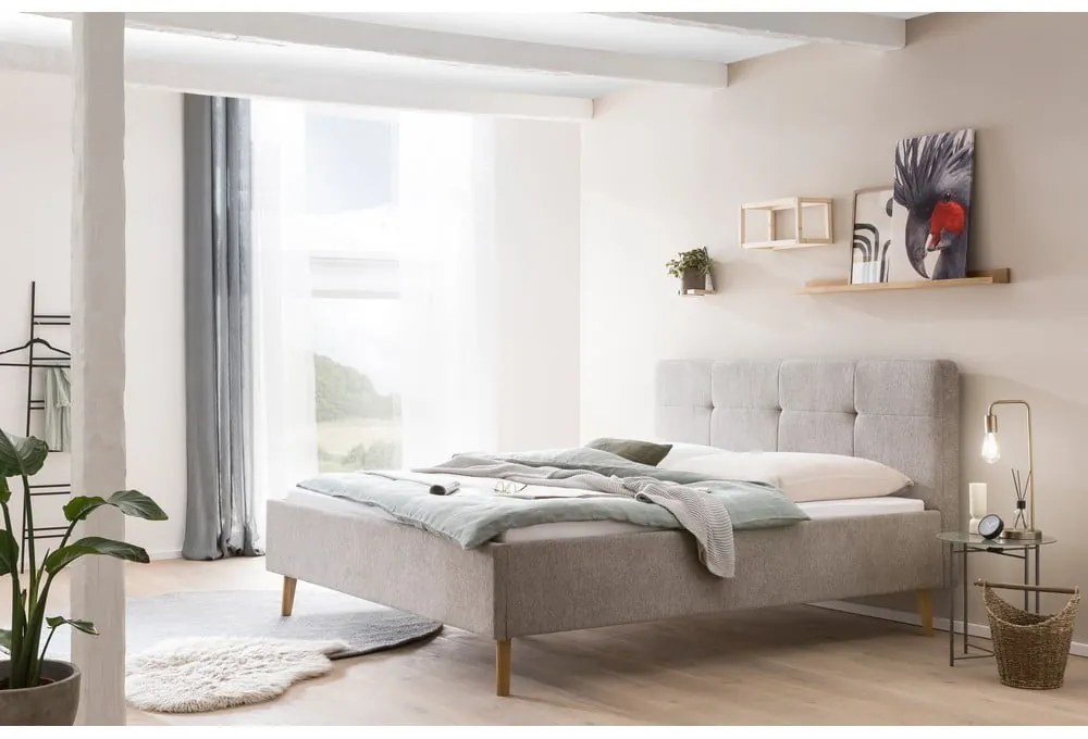 Sivá/hnedá čalúnená dvojlôžková posteľ bez roštu 180x200 cm Smart – Meise Möbel