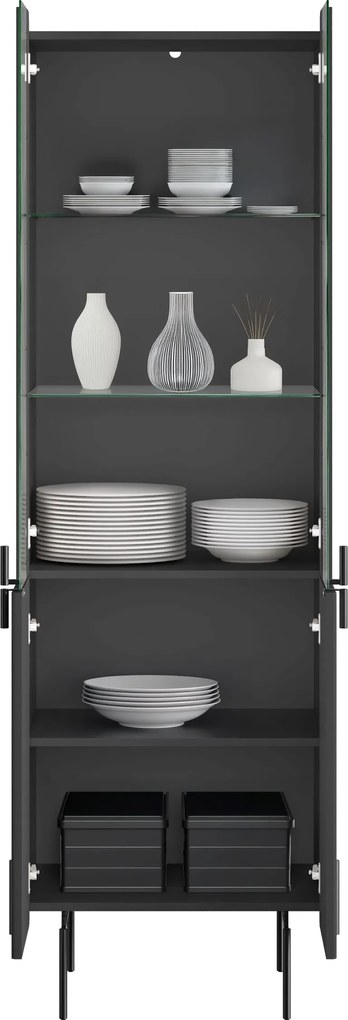 Vitrína Malmi 60 cm štvordverová - čierny mat / čierne nohy