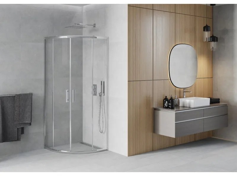 Mexen Rio, štvrťkruhový sprchovací kút s posuvnými dverami 70(dvere) x 70(dvere) x 190 cm, 6mm číre sklo, chrómový profil, 863-070-070-01-00