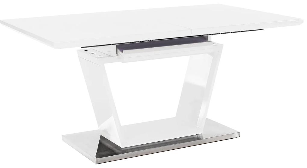 Kondela Jedálenský stôl, rozkladací, biela extra vysoký lesk/oceľ, 160-220x90 cm, PERAK