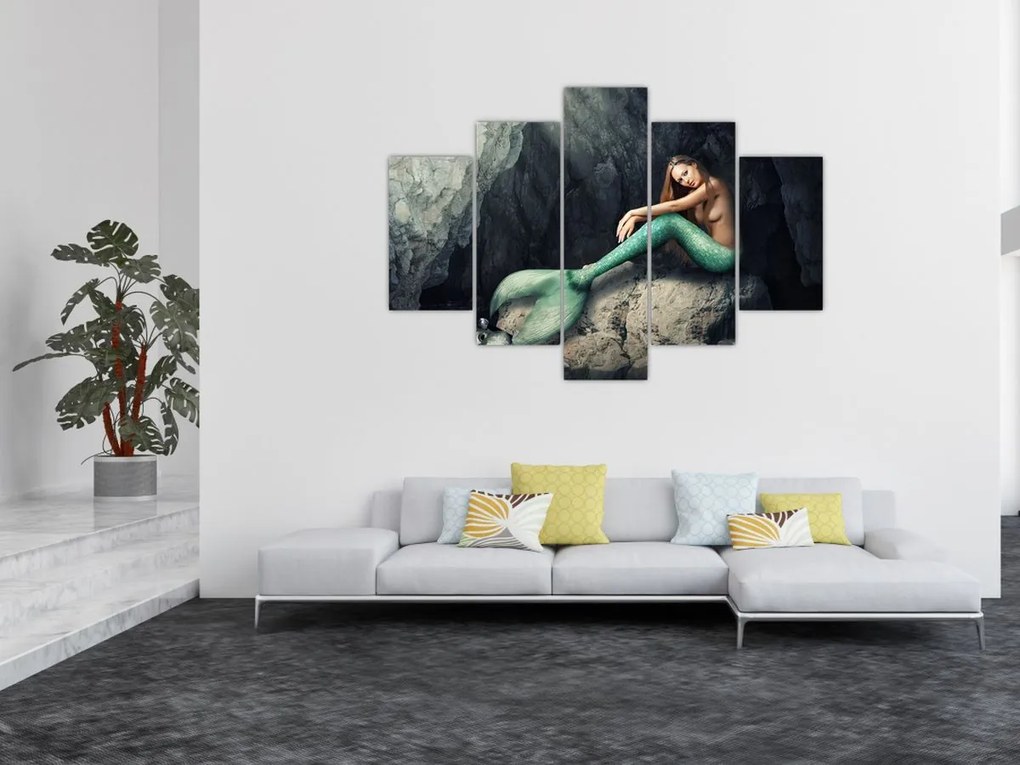 Obraz - Morská panna na skale (150x105 cm)