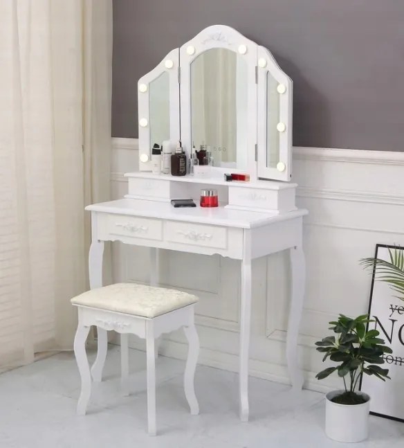 Bestent Toaletný stolík s LED zrkadlom Viktória White