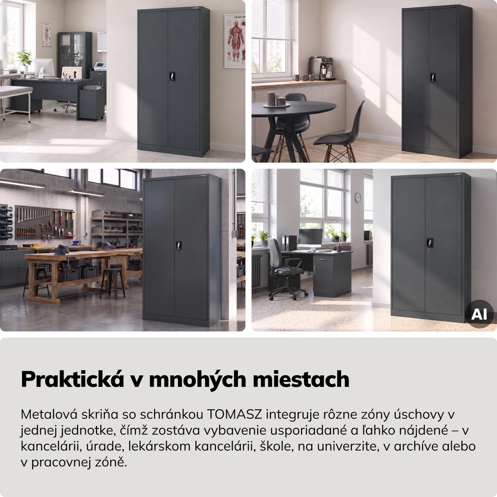 Kovová skriňa na dokumenty s vnútornou priehradkou, antracitová, 900x1850x450 mm: TOMASZ