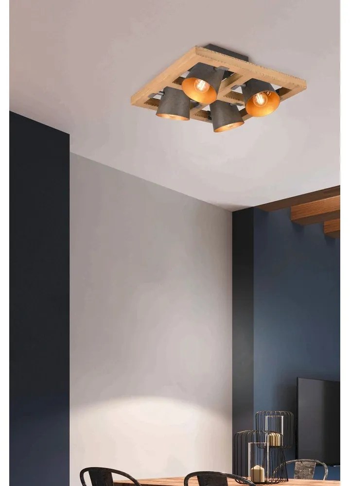 Stropné svietidlo s kovovým tienidlom v tmavo sivo-prírodnej farbe 39x39 cm Bell – Trio