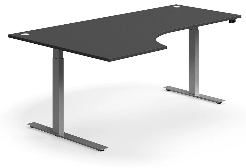 Výškovo nastaviteľný stôl FLEXUS, rohový, 2000x1200 mm, strieborný rám, šedá