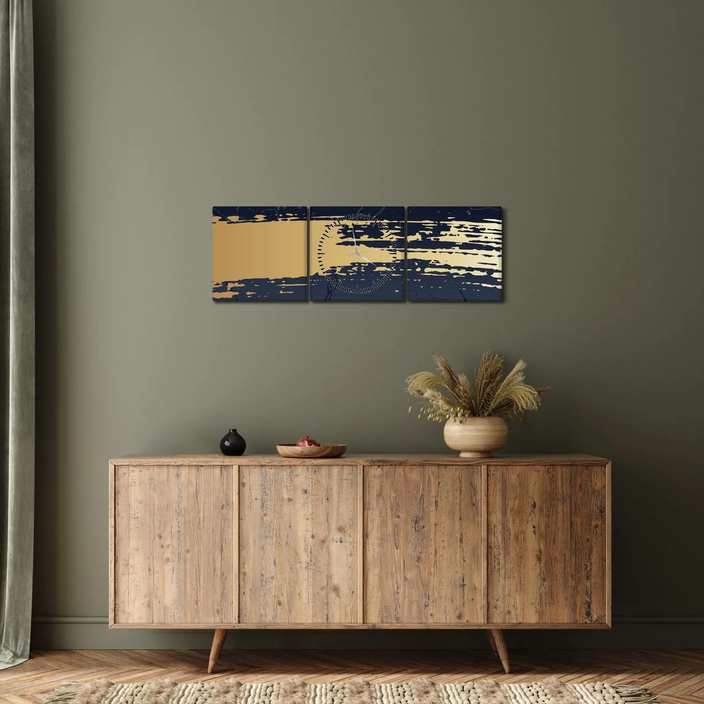 Obraz - Modrá a zlatá abstrakcia N⁰2 (s hodinami) (90x30 cm)