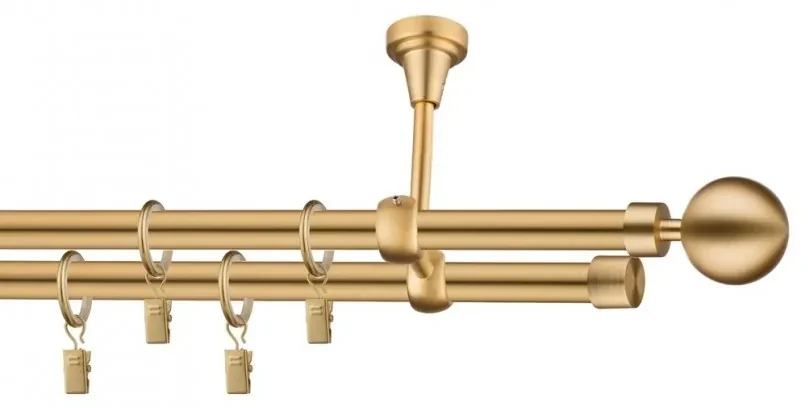 Dekorstudio Stropná dvojradová garniža Guľa MODERN zlatá 19mm Dĺžka: 360cm, Typ príslušenstva: Krúžky tiché so štipcami