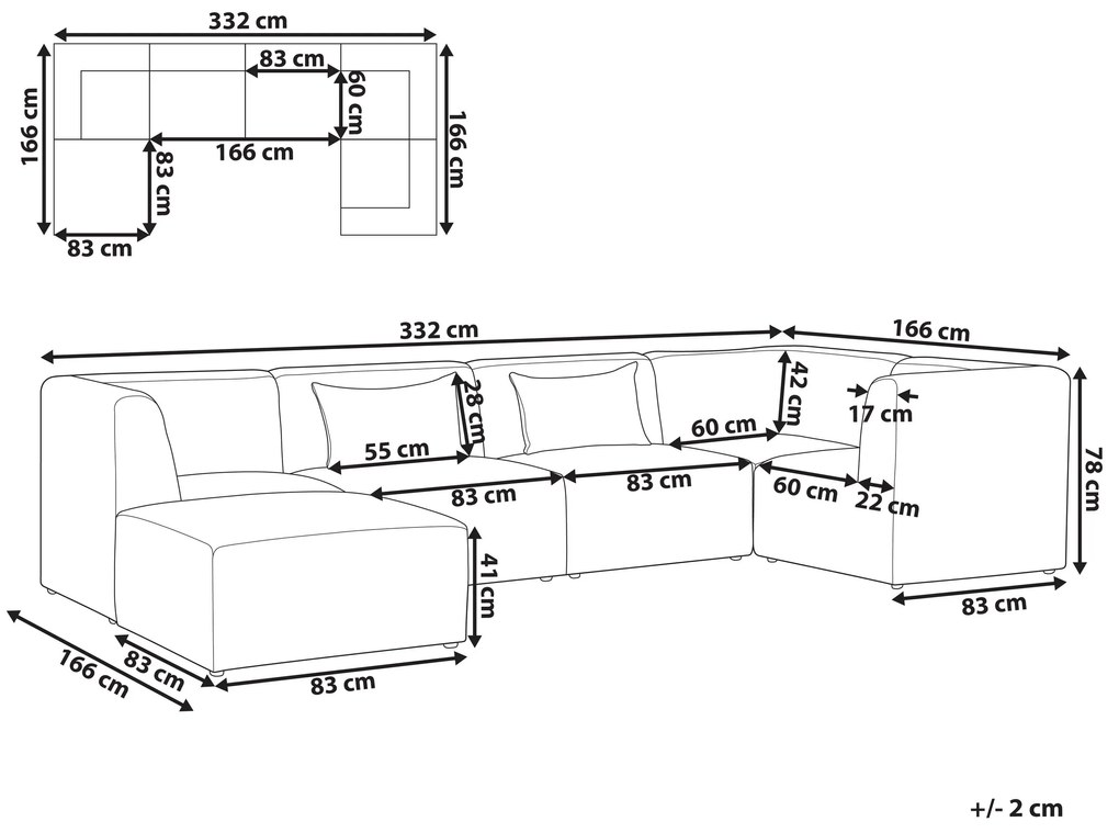5-miestna modulárna rohová menčestrová pohovka s taburetom ľavostranná sivobéžová LEMVIG Beliani