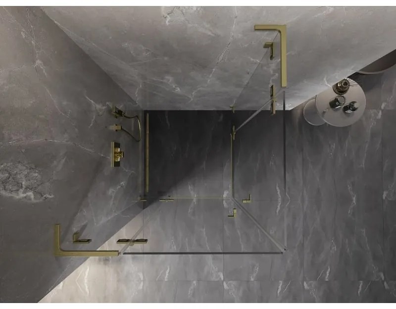 Mexen Lunar, L Duo výklopný sprchový kút 85 x 85 cm, 8mm číre sklo, zlatý matný profil, 834L-085L-085P-55-00