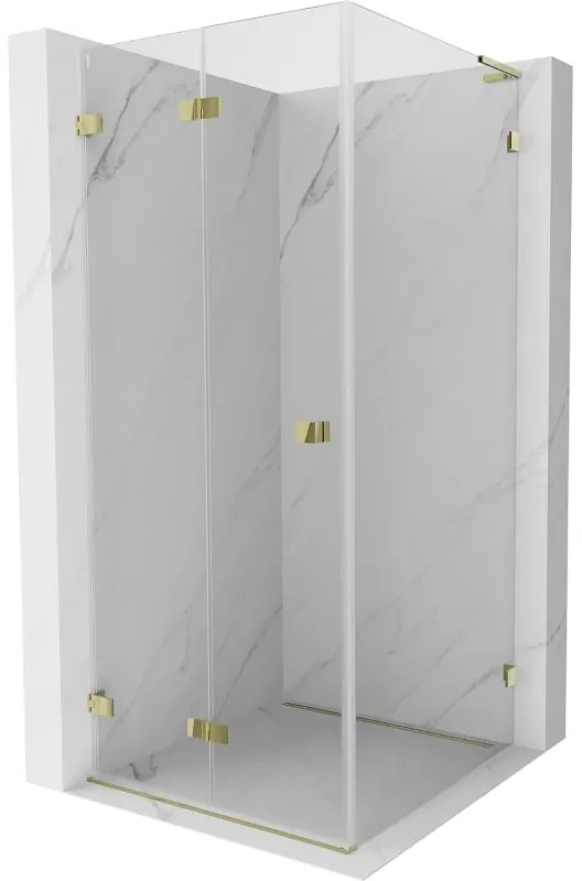 Mexen Lunar-F L, skladací sprchový kút ľavý 90 x 90 cm, 8mm číre sklo, zlatý profil, 836L-090-090-50-00-L
