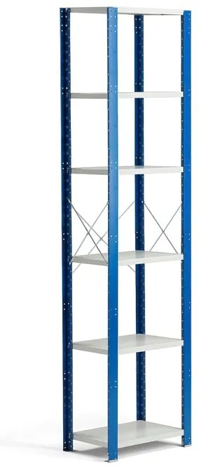 Policový kovový regál MIX, základná sekcia, 2500x600x500 mm, modrá, šedá