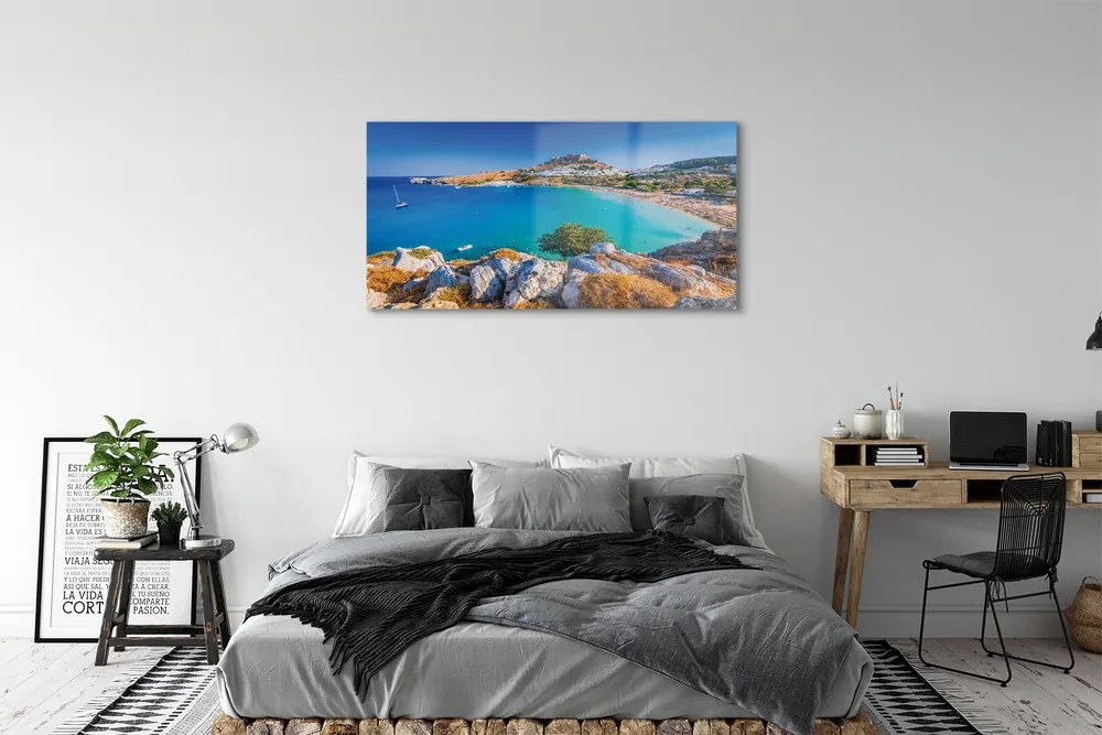 Obraz na akrylátovom skle Grécko pobrežie beach panorama 125x50 cm