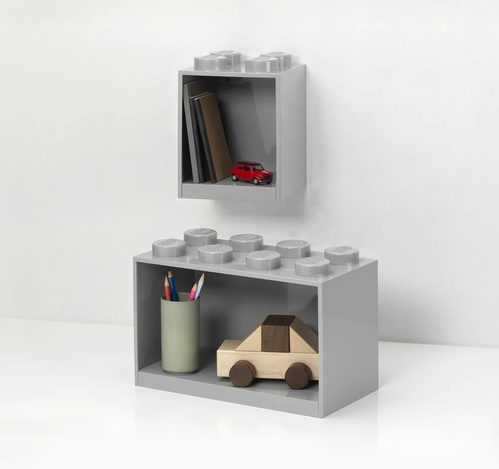 Súprava 2 detských sivých nástenných políc LEGO® Brick