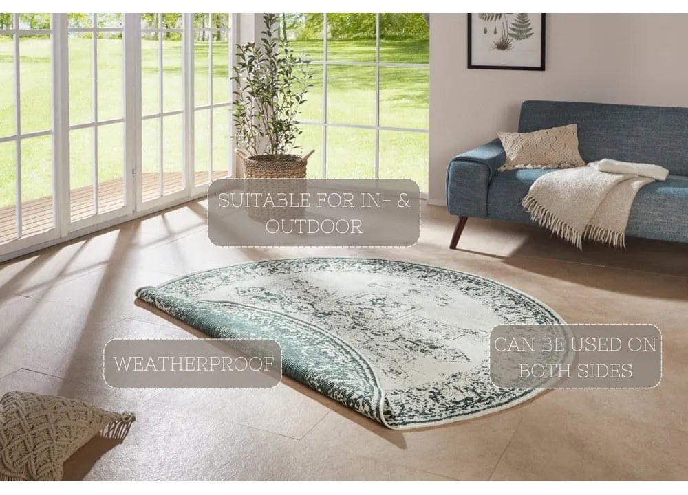 Zeleno-krémový vonkajší koberec NORTHRUGS Borbon, ø 200 cm