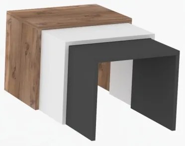 SADA 3x Odkladací stolík GUL hnedá/biela/šedá
