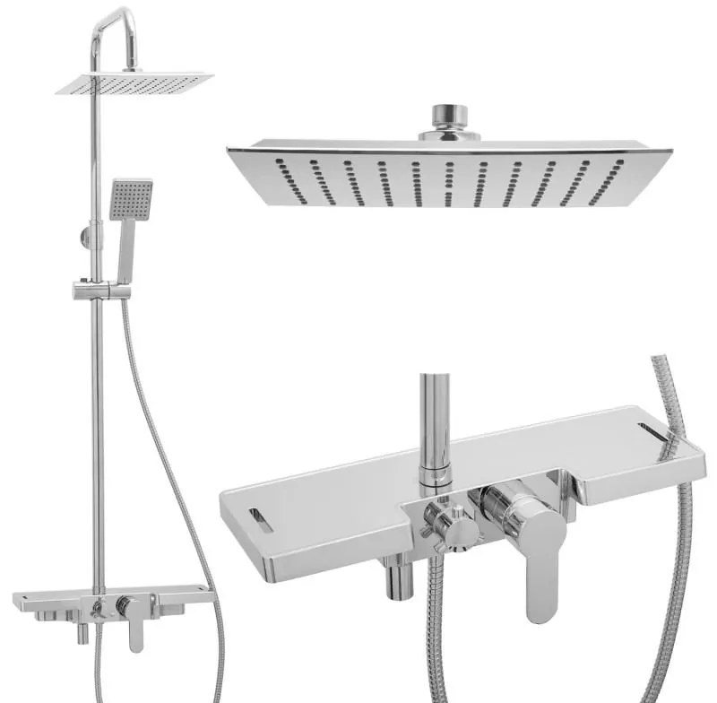 Sprchová súprava SOLO s policou a výtokom do vane - chrómová