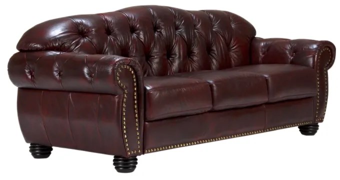 furniture-nabytek.cz - Pohovka Chesterfield Hereford 3-miestna z pravej kože, červená – 224×96×94 cm