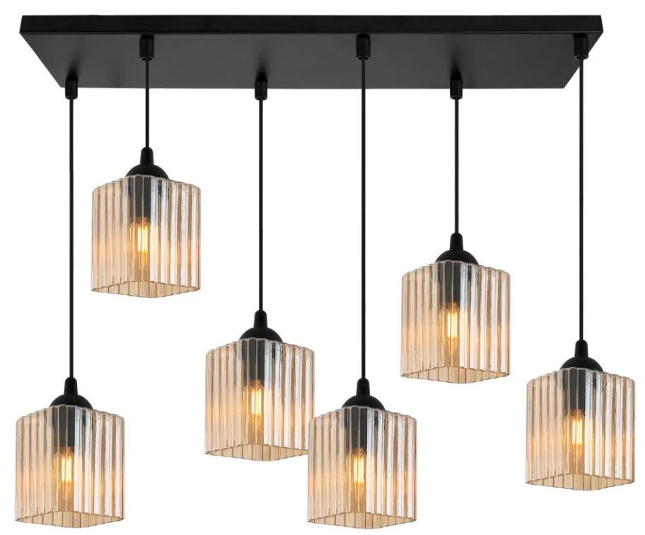 Závesné svietidlo Riffle Square, 6x medové sklenené tienidlo, b