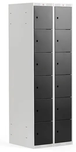 Odkladacia skrinka, 2 sekcia, 12 dverí, 1740x600x550 mm, čierna