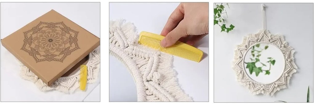 Okrúhle nástenné zrkadlo BOHO 55 cm béžové