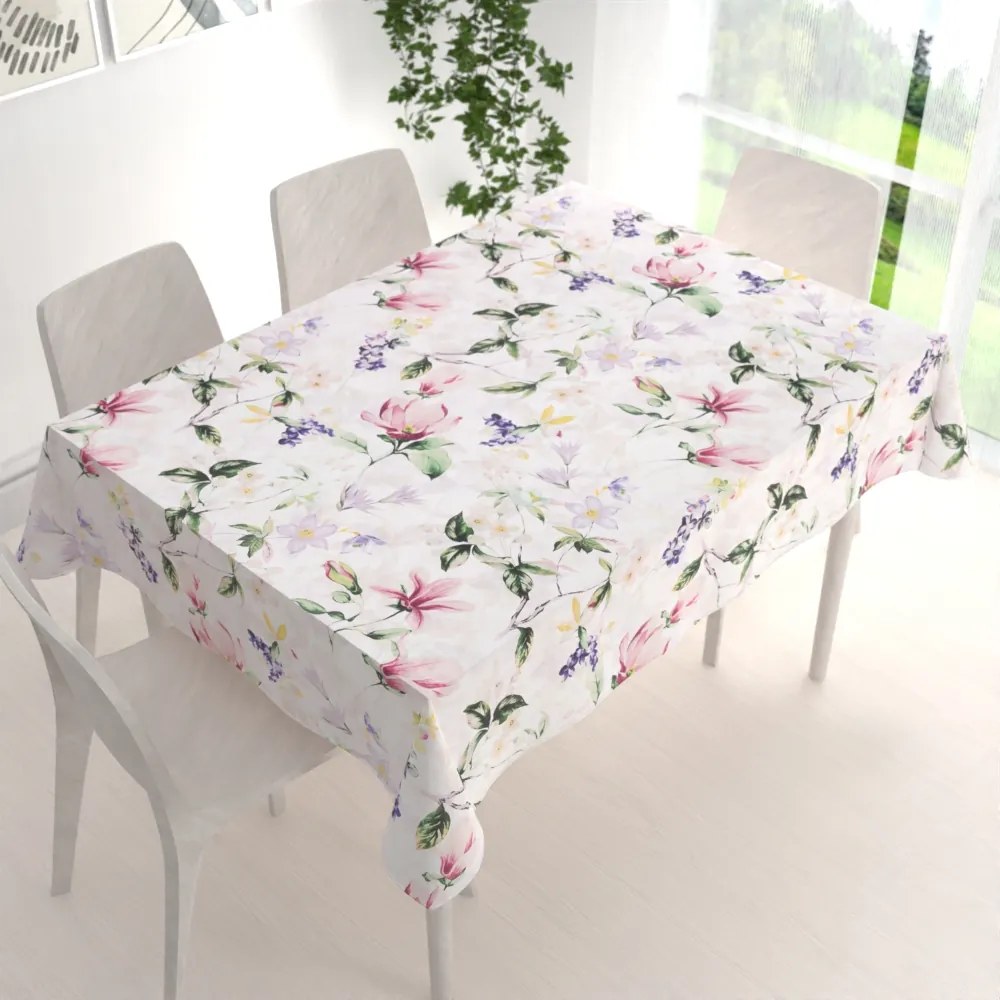 Biante Bavlnený obdĺžnikový obrus Sandra SA-287 Mix kvetov na bielom 80x120 cm