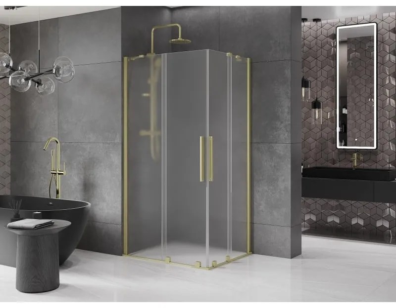 Mexen Velar Duo, sprchový kút s posuvnými dverami 100 x 90 cm, 8mm sklo námraza, zlatá matná, 871-100-090-32-55