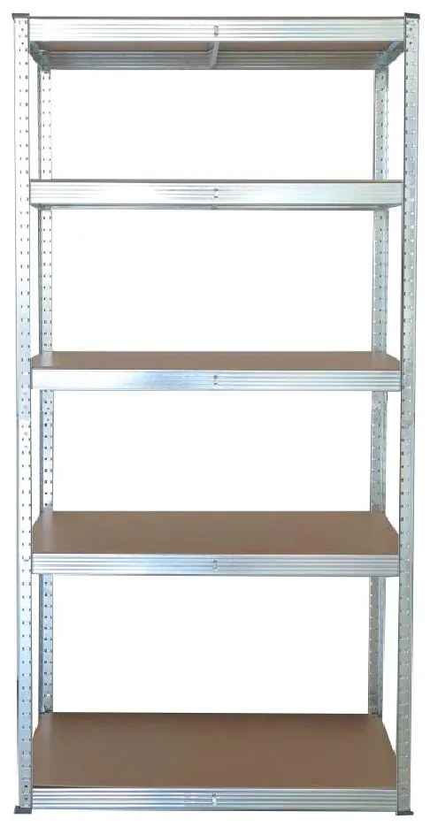 Stabil S, bezskrutkový kovový regál s HDF policou, 180x90x40 cm, 5 políc, 175kg na policu, zinok