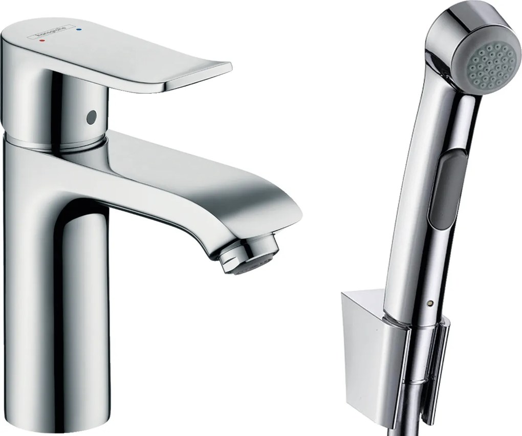 Hansgrohe Metris New, umývadlová batéria s ručnou sprchou Bidette, s výpusťou, chrómová, HAN-31285000