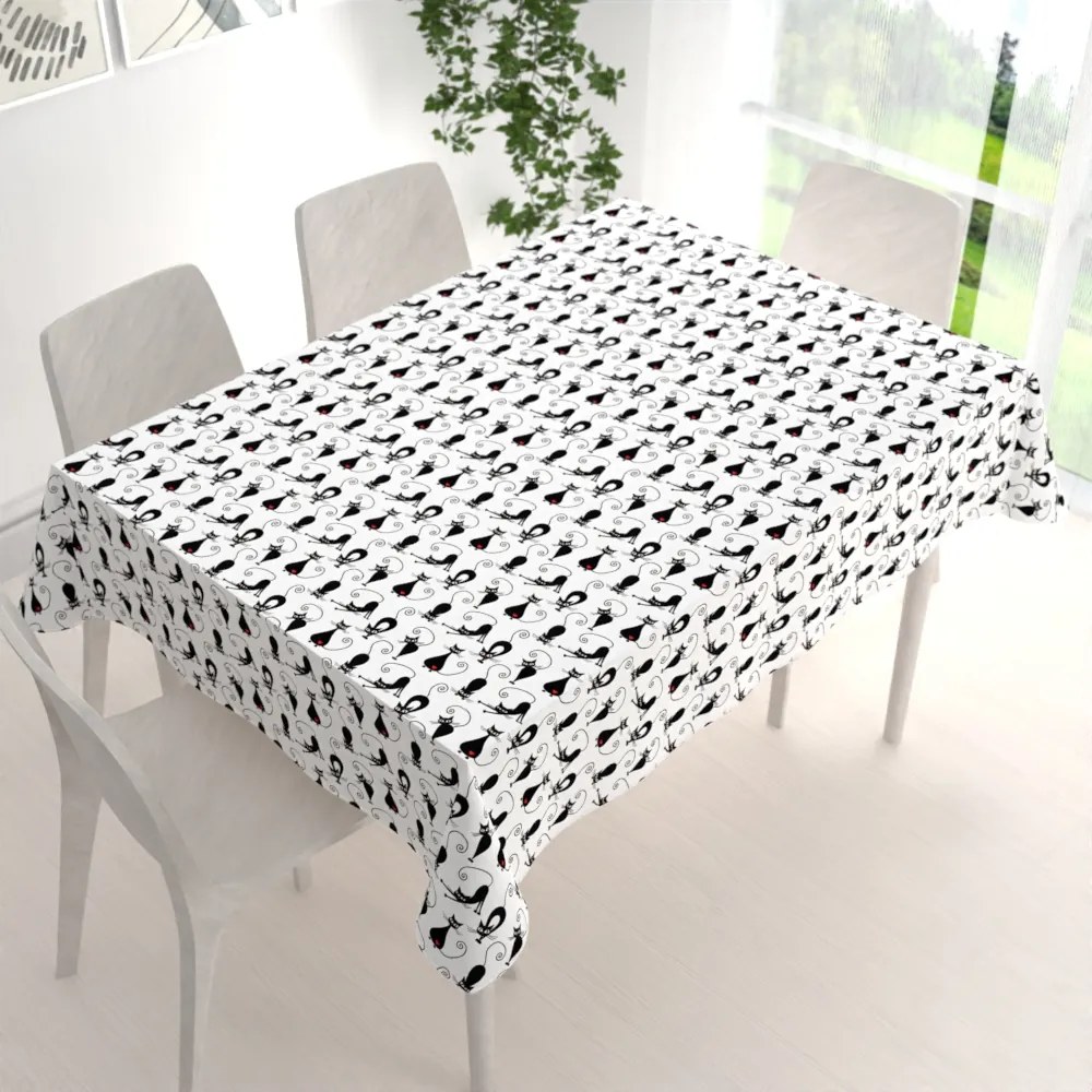Biante Detský bavlnený obdĺžnikový obrus Sandra SA-019 Čierne mačky 140x220 cm