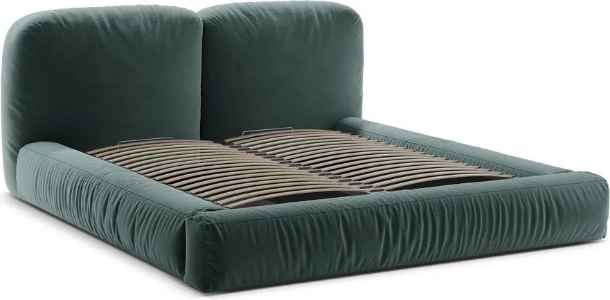 Čalúnená dvojlôžková posteľ s úložným priestorom s roštom 200x200 cm v petrolejovej farbe Martina – Micadoni