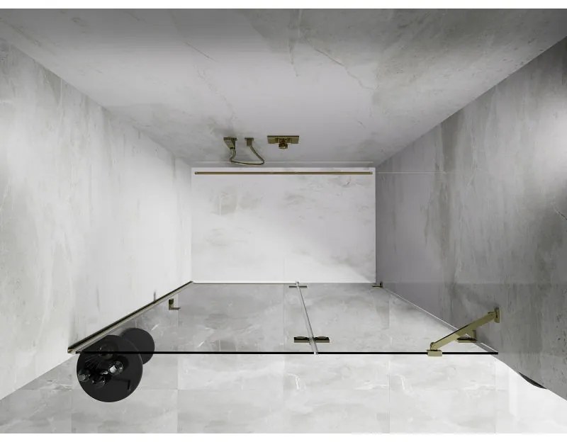Mexen, Mexen Lunar pravé otočné sprchové dvere 135 cm, transparentné, zlaté - 834-135-000-50-00-P