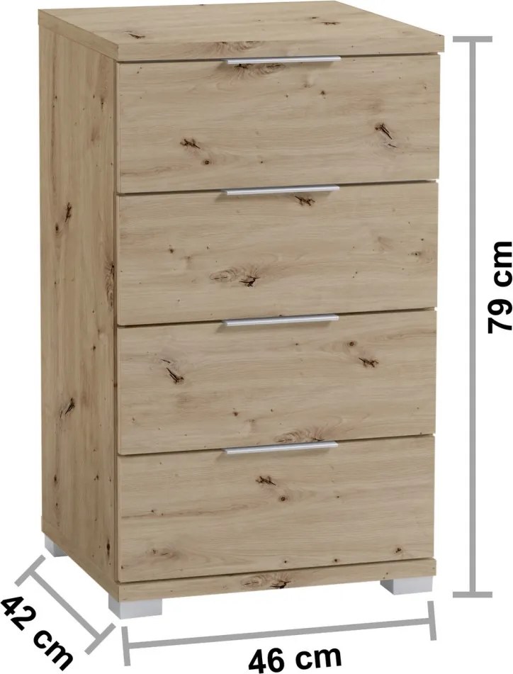 Nočný stolík/skrinka so 4 zásuvkami Smilla, výška 79 cm, dub artisan