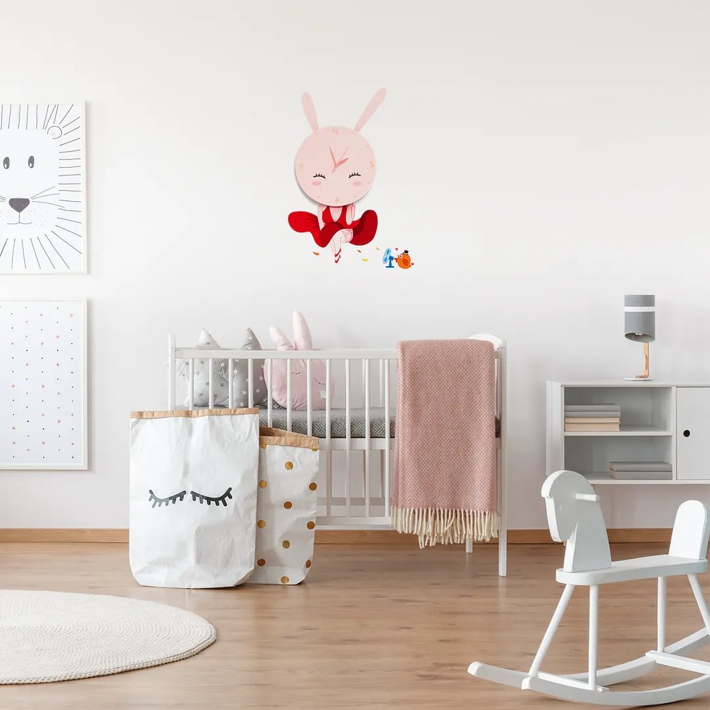 Detské nástenné svietidlo s hodinami Bunny Clock, 1x ružové plastové tienidlo