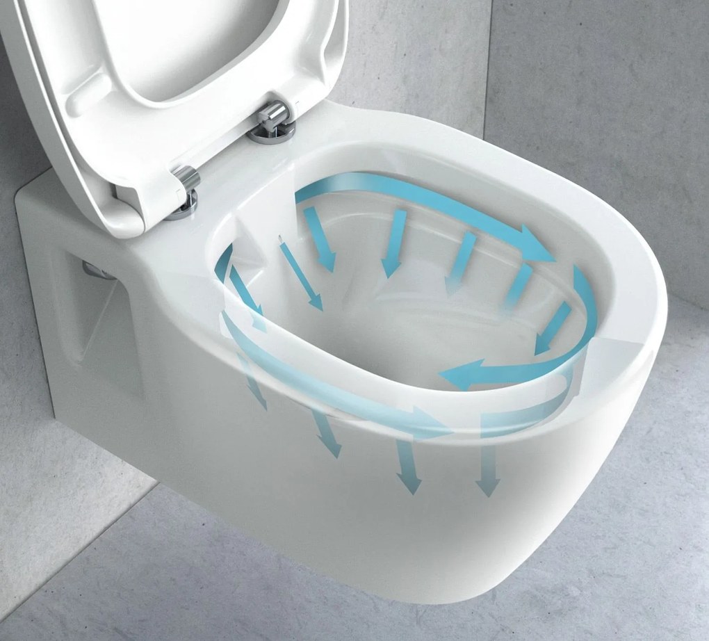 Rea Carter, závesné Rimless WC 49 x 37 cm vrátane duroplastového sedátka s pomalým zatváraním, biela, REA-C1400
