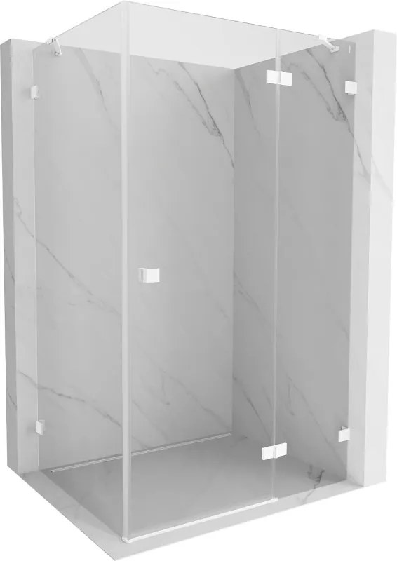 Mexen Lunar, pravostranný výklopný sprchový kút 75 x 80 cm, 8mm číre sklo, biely profil, 834-075-080-20-00-P