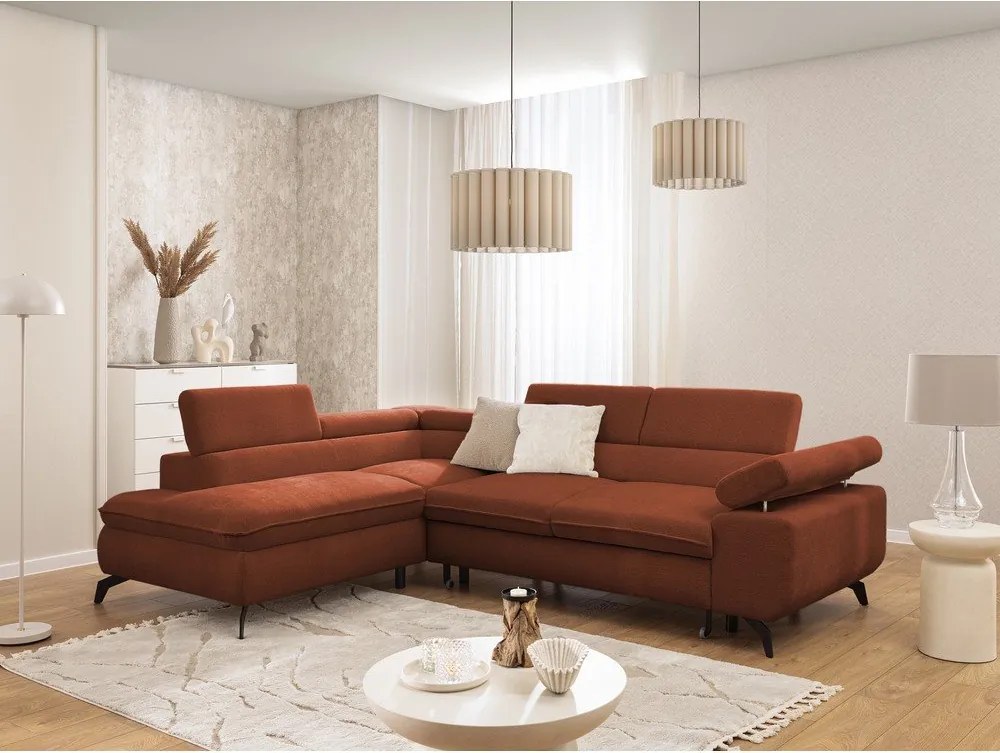 Ženilková rohová pohovka v terakotovej farbe (ľavý roh/do L) Marbeya – Ropez