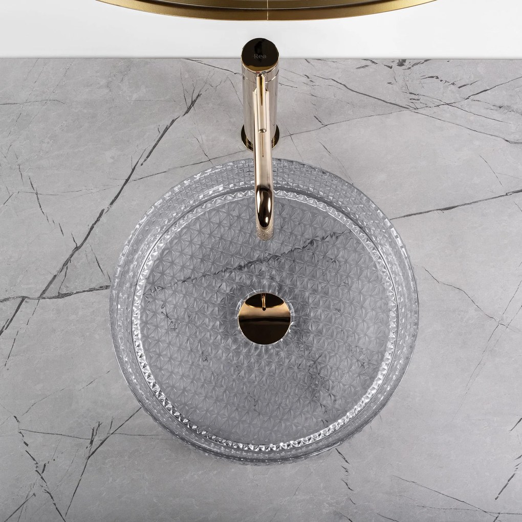 Rea Cristal, sklenené umývadlo na dosku 355 x 355 x 115 mm, dymové sklo, REA-U9615