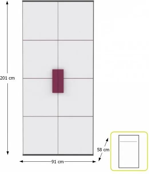 KONDELA Lobete S82 2D šatníková skriňa sivá / biela / fialová