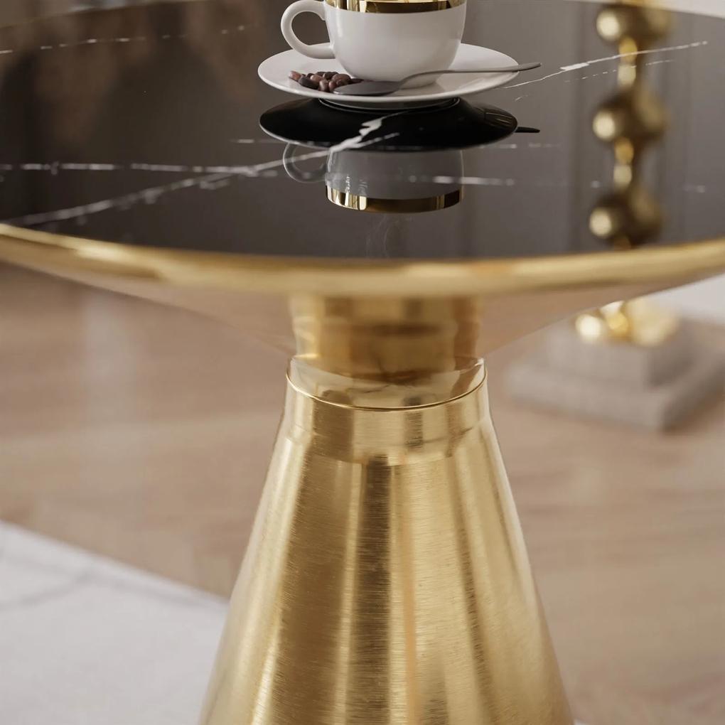 Dizajnový konferečný stolík STELLA čierny lesklý mramor + zlatá