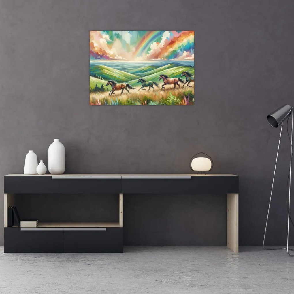 Obraz – Kone cválajúce krajinou (70x50 cm)
