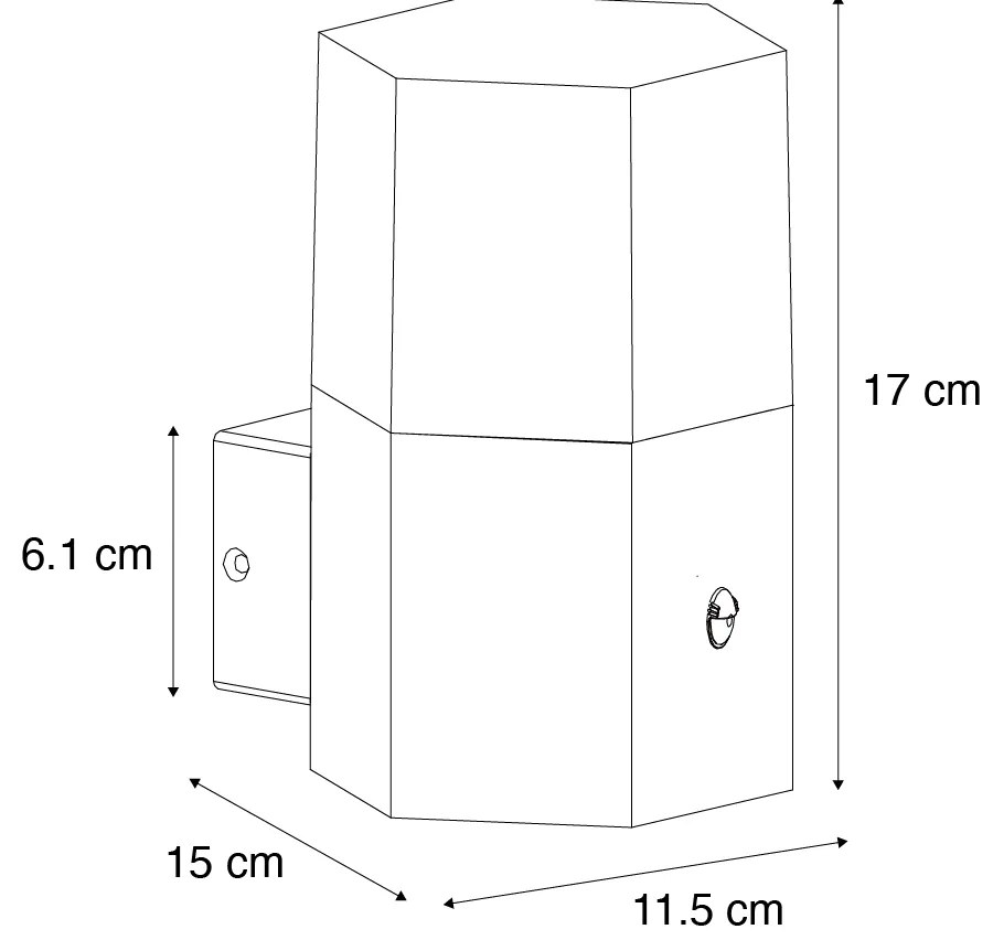 Vonkajšia nástenná lampa čierna s dymovým sklom hexagon a senzorom pohybu - Denmark