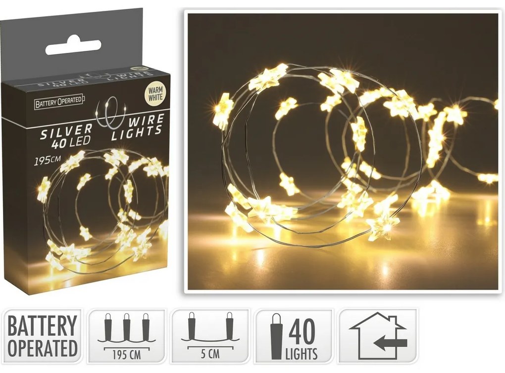 Svetelný drôt Hviezdičky 1,95 m, 40 mikro LED, teplá biela