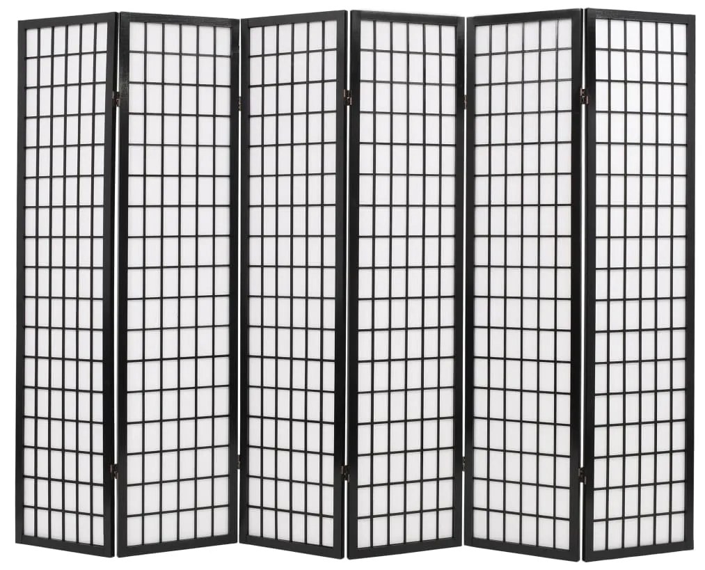 vidaXL Skladací paraván so 6 panelmi, japonský štýl 240x170 cm, čierny