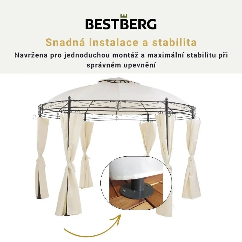 Záhradný altán s LED solárnym osvetlením BestBerg BBGG-21 / 350 x 274 cm / béžová