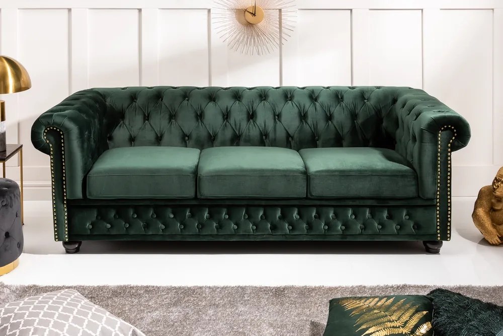Dizajnová trojsedačka Chesterfield 205 cm zelená