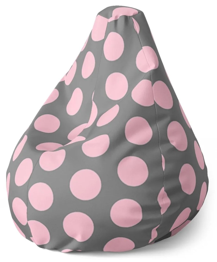 Sablio Sedací vak Pear Veľké ružové bodky - 140 x 100 x 25 cm