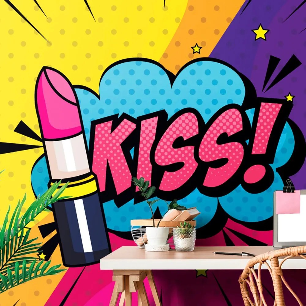 Samolepiaca tapeta pop art rúž - KISS!